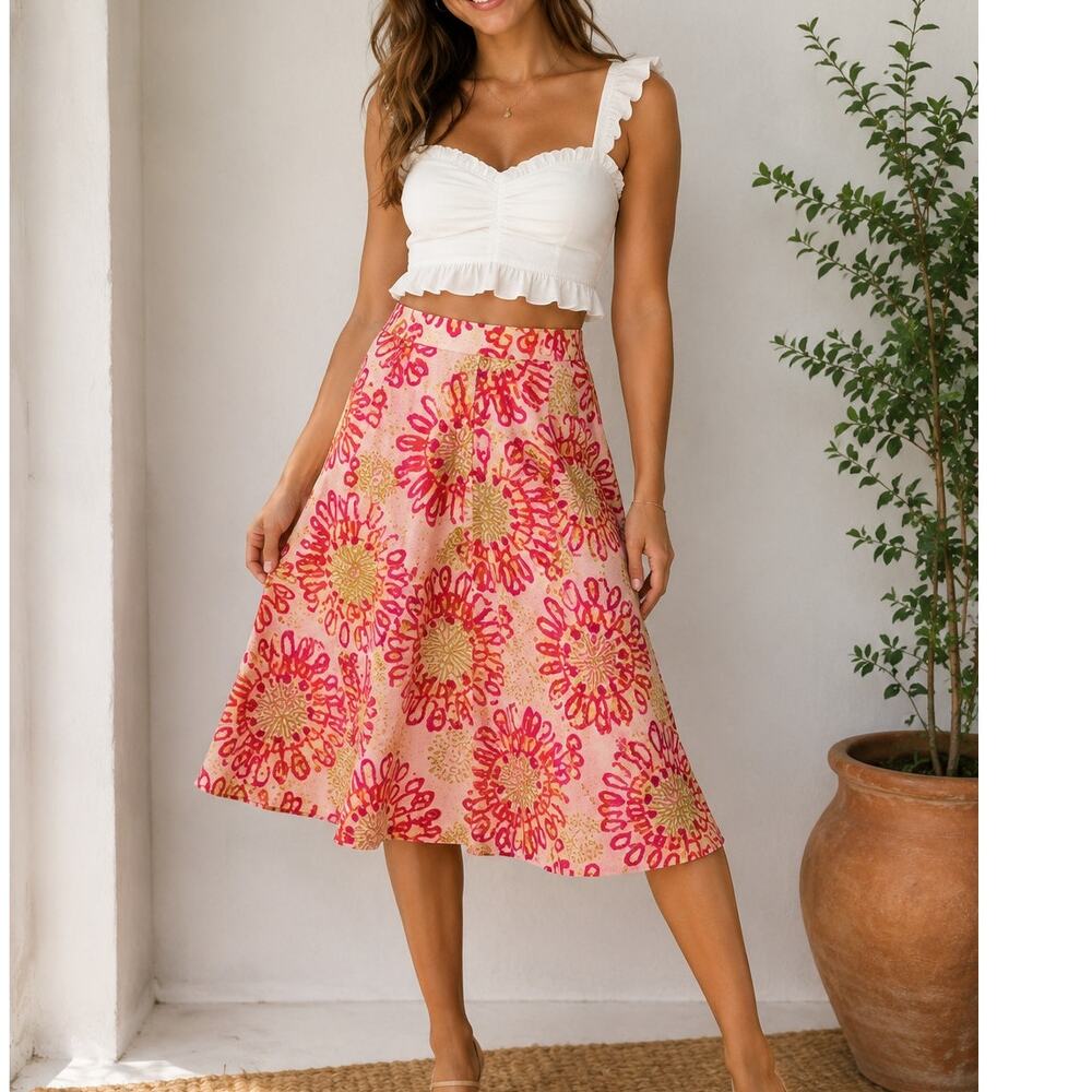 Anthropologie Beth Bowley Colorful Floral Ruffle Skirt Sz 8
